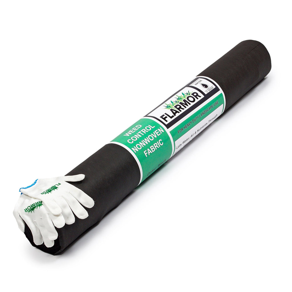 FLARMOR heavy duty non-woven landscape fabric roll, 1.8 oz / 60 gsm, black polypropylene spunbond