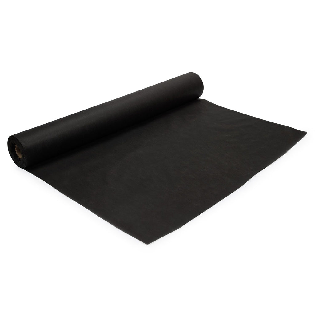 Black non-woven spunbond landscape fabric partly unrolled
